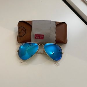 Authentic Ray-ban Aviators - Blue Flash lens with gold frame